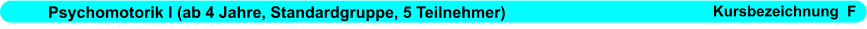 Psychomotorik I (ab 4 Jahre, Standardgruppe, 5 Teilnehmer)                      Kursbezeichnung  F