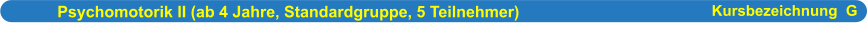 Psychomotorik II (ab 4 Jahre, Standardgruppe, 5 Teilnehmer)                      Kursbezeichnung  G