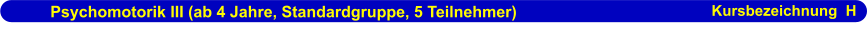 Psychomotorik III (ab 4 Jahre, Standardgruppe, 5 Teilnehmer)                      Kursbezeichnung  H