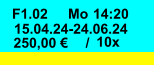 F1.02 Mo 14:20  15.04.24-24.06.24 250,00 € / 10x