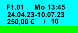 F1.01 Mo 13:45  24.04.23-10.07.23 250,00 € / 10