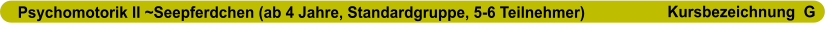 Psychomotorik II ~Seepferdchen (ab 4 Jahre, Standardgruppe, 5-6 Teilnehmer)                      Kursbezeichnung  G