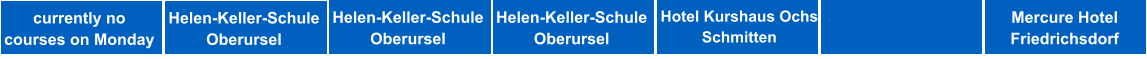 Helen-Keller-Schule Oberursel Helen-Keller-Schule Oberursel Helen-Keller-Schule Oberursel Hotel Kurshaus Ochs Schmitten Johann-Peter-Schäfer-Schule Friedberg Mercure Hotel Friedrichsdorf currently no courses on Monday